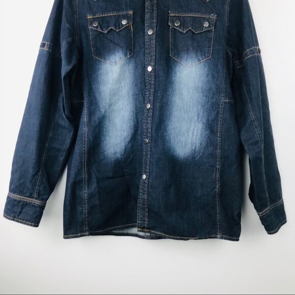 Carreli Jeans Cotton long-sleeve collar Snap up denim Shirt Women Shacket Size M - Picture 9 of 14